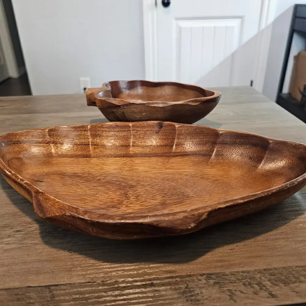 Vintage Monkey Pod Serving Dishes 2 Set Brown Hawaii Philippines Home Decor Boho